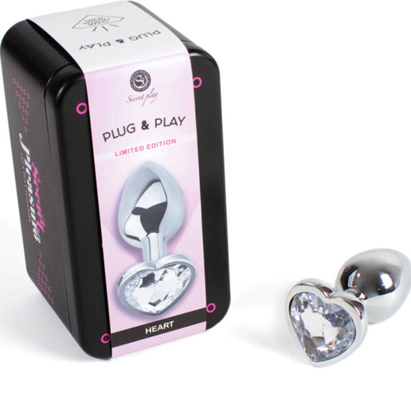 SECRETPLAY - METAL BUTT PLUG CORAZÓN TRANSPARENTE TALLA S 7 CM - Imagen 2