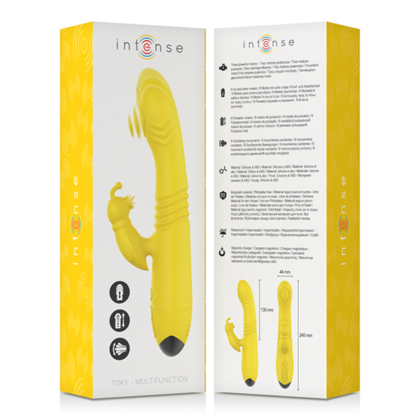 INTENSE - TOKY VIBRADOR MULTIFUNCIÓN RECARGABLE UP  DOWN CON ESTIMULADOR DE CLITORIS AMARILLO - Imagen 5