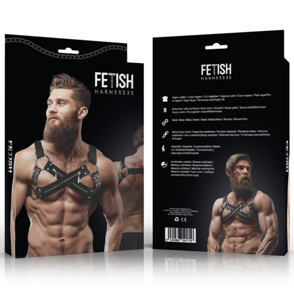 FETISH SUBMISSIVE ATTITUDE - ARNÉS BULLDOG AJUSTABLE NEOPRENO PECHO CRUZADO CON CREMALLERAS HOMBRE - Imagen 4