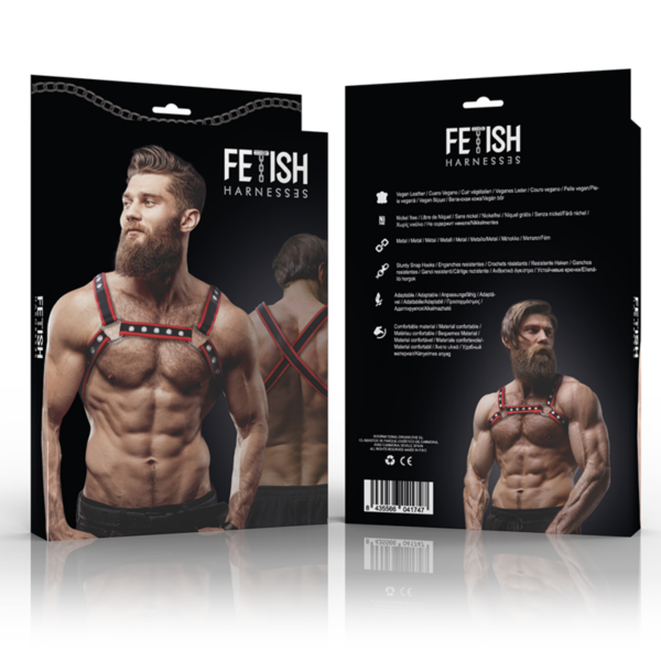 FETISH SUBMISSIVE ATTITUDE - ARNÉS BULLDOG ECOPIEL PECHO HOMBRE NEGRO/ROJO - Imagen 4