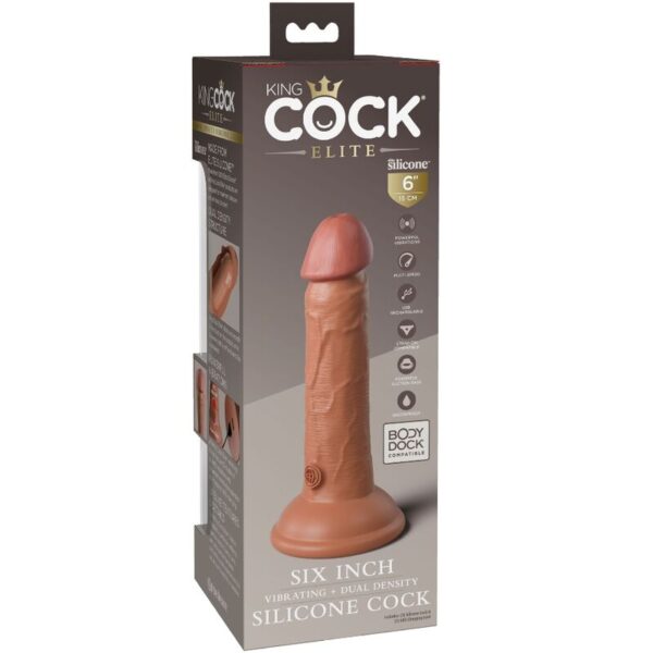 KING COCK - ÉLITE DILDO REALÍSTICO VIBRADOR  SILICONA 15.2 CM CARAMELO - Imagen 5