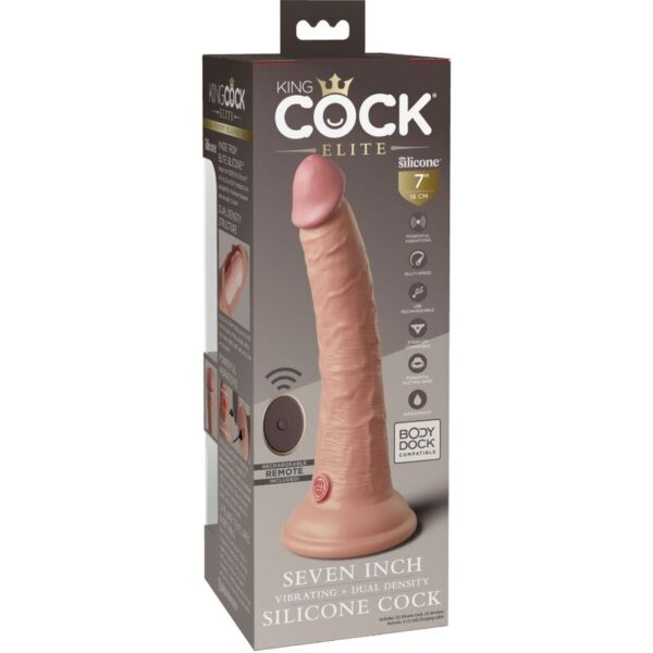 KING COCK - ÉLITE DILDO REALÍSTICO VIBRADOR  SILICONA CONTROL REMOTO 17.8 CM - Imagen 5