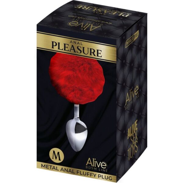 ALIVE - ANAL PLEASURE PLUG LISO METAL POMPON ROJO TALLA M - Imagen 2
