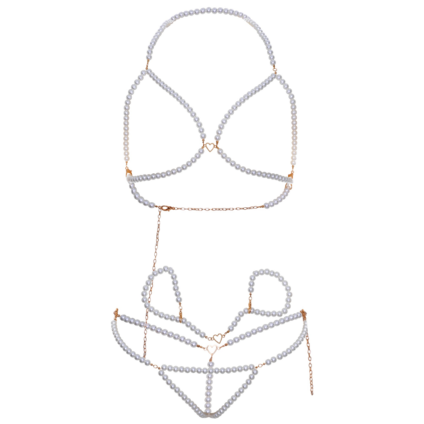 LEG AVENUE - SET SUJETADOR MUÑEQUERAS  TANGA PERLA - Imagen 5