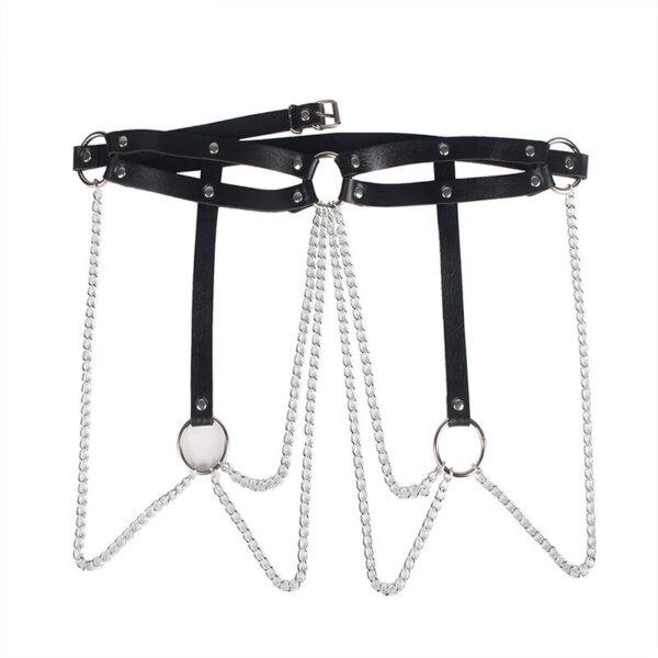 SUBBLIME - CINTURON DE CADENAS ANILLAS CUERO NEGRO TALLA ÚNICA - Imagen 4