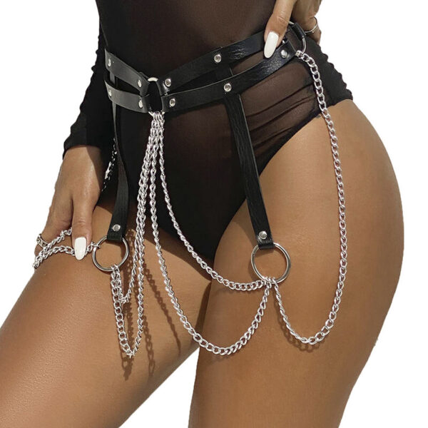 SUBBLIME - CINTURON DE CADENAS ANILLAS CUERO NEGRO TALLA ÚNICA - Imagen 2