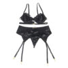 SUBBLIME - SET DE 3 PIEZAS SUJETADOR + TANGA + LIGA ENCAJE NEGRO S/M - Imagen 4