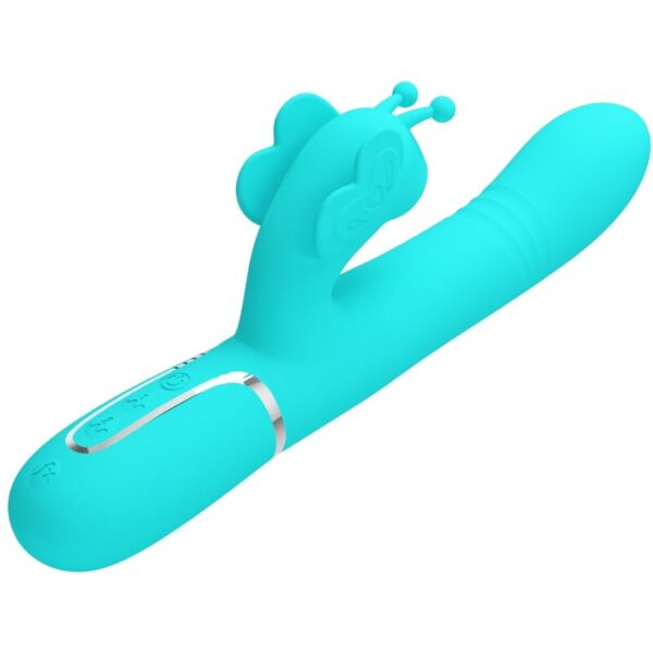 PRETTY LOVE - VIBRADOR RABBIT MULTIFUNCIÓN 4 EN 1 MARIPOSA VERDE AGUA - Imagen 3