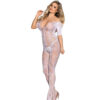SUBBLIME - 951818 BODYSTOCKING CROTCHLESS DE REJILLA CON PATRÓN DE ROSAS BLANCA TALLA ÚNICA - Imagen 3