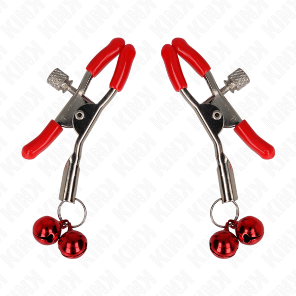 KINK - PINZAS PARA PEZONES ROJAS CON DOBLE CAMPANILLA ROJO 6 CM - Imagen 2