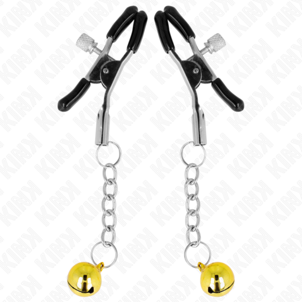 KINK - PINZAS PARA PEZONES CON COLGANTE DE CASCABEL DORADO 6 CM - Imagen 2