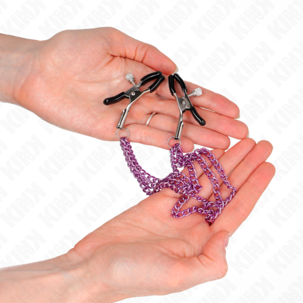 KINK - PINZAS PARA PEZONES CON TRIPLE CADENA VIOLETA 20/23/28 CM - Imagen 3