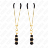 KINK - PINZAS PARA PEZONES DORADA FINA CON TRIPLE BOLA DE VIDRIO NEGRO 7 CM - Imagen 2