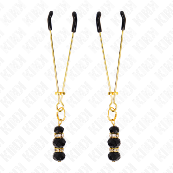 KINK - PINZAS PARA PEZONES DORADA FINA CON TRIPLE BOLA DE VIDRIO NEGRO 7 CM - Imagen 2