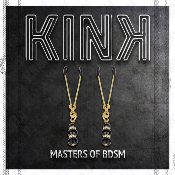 KINK - PINZAS PARA PEZONES DORADA FINA CON TRIPLE BOLA DE VIDRIO NEGRO 7 CM - Imagen 5
