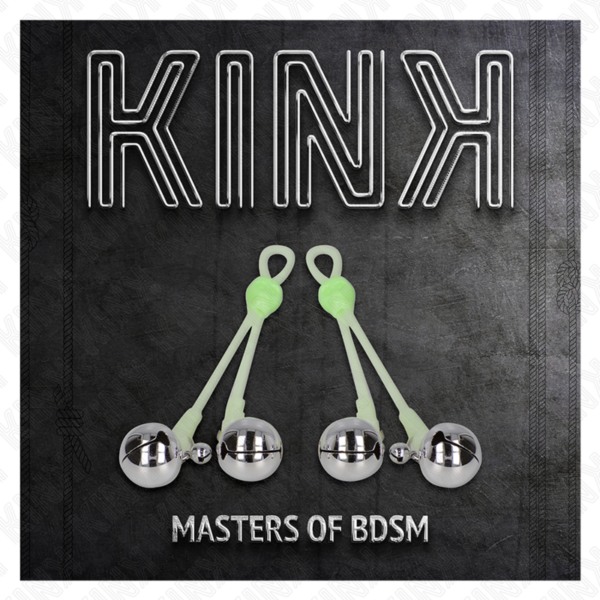 KINK - PINZAS PARA PEZONES LUMINOSAS FORMA CALABERA CON CASCABEL SONORO AJUSTABLE VERDE / PLATEADO - Imagen 5