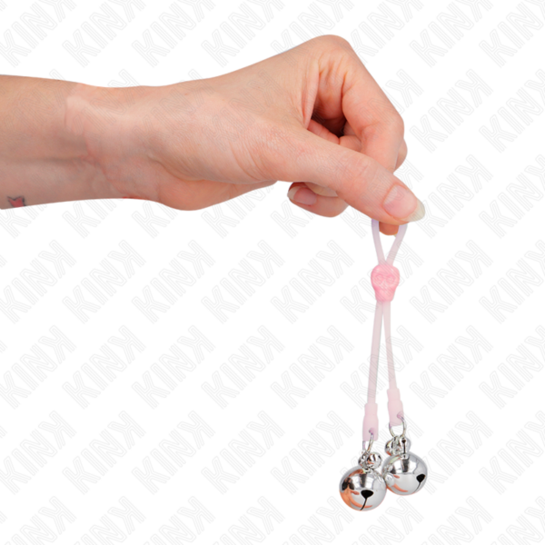 KINK - PINZAS PARA PEZONES LUMINOSAS FORMA CALABERA CON CASCABEL SONORO AJUSTABLE ROSA / PLATEADO - Imagen 4