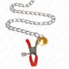 KINK - PINZAS PARA PEZONES Y CLÍTORIS ROJAS CON CASCABEL DORADO Y CADENA 30 CM - Imagen 4