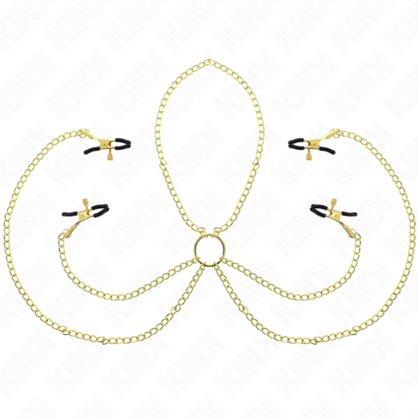 KINK - PINZAS PARA PEZONES Y CLÍTORIS 4 ENGANCHES AJUSTABLE DORADO