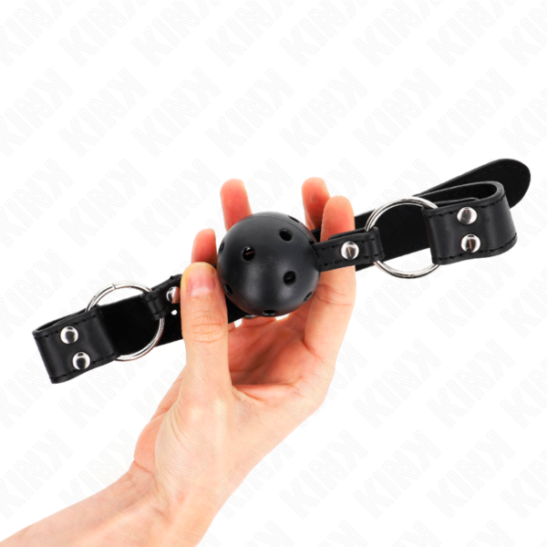 KINK - MORDAZA DE BOLA 4 CM TRANSPIRABLE CON DOBLE REMACHE MODELO 1 NEGRO 62 x 2.5 CM AJUSTABLE 42-58 CM - Imagen 2