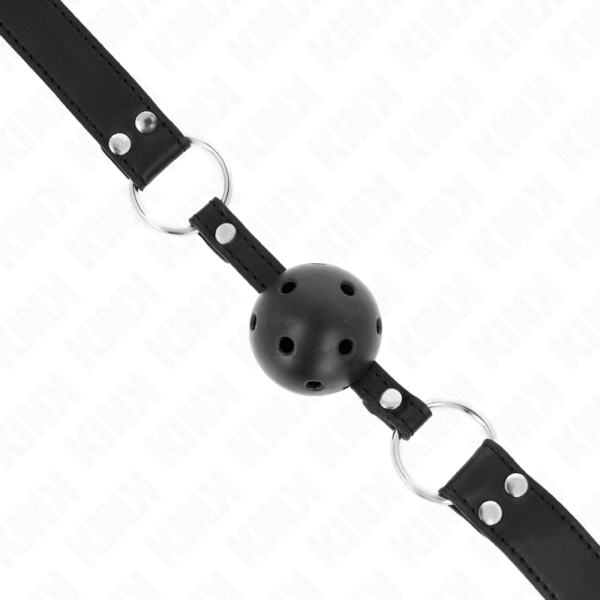 KINK - MORDAZA DE BOLA 4 CM TRANSPIRABLE CON DOBLE REMACHE MODELO 1 NEGRO 62 x 2.5 CM AJUSTABLE 42-58 CM - Imagen 4