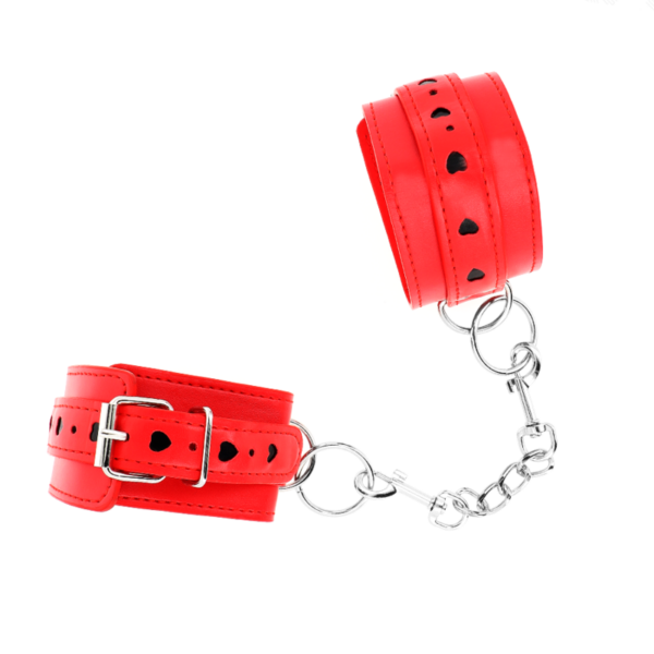 KINK - MUÑEQUERAS ROJO CON INCRUSTACIÓN DE CORAZÓN NEGRO AJUSTABLE 21-28 CM X 5.5 CM - Imagen 2