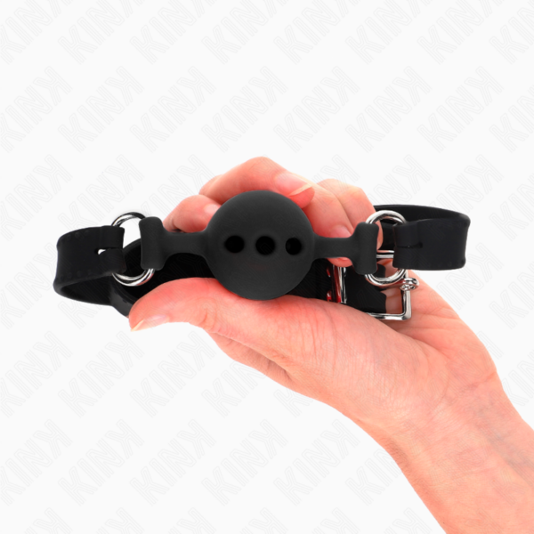 KINK - MORDAZA 55 x 2 CM DE BOLA 4 CM DE SILICONA COMPLETA TALLA S NEGRO AJUSTABLE 35-51 CM - Imagen 4