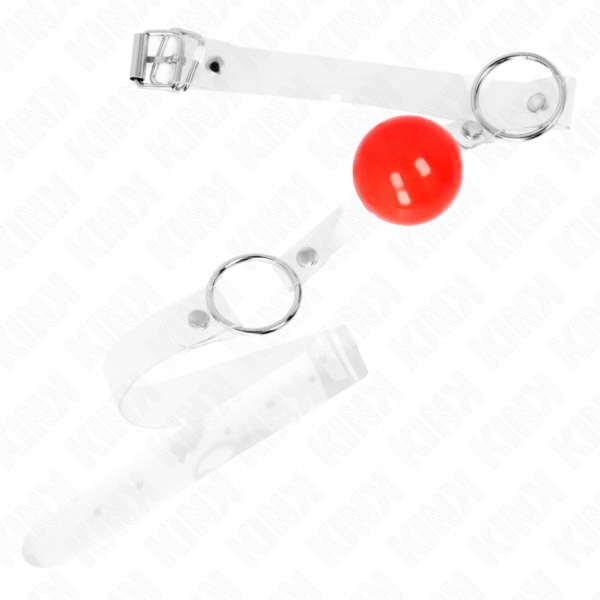 KINK - MORDAZA DE BOLA ROJA DE PVC TRANSPARENTE AJUSTABLE - Imagen 2