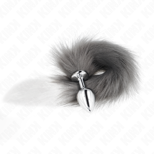 KINK - PLUG ANAL TALLA M 8 X 3.5 CM CON COLA SINTÉTICA 40 CM PLATEADO Y BLANCO - Imagen 2