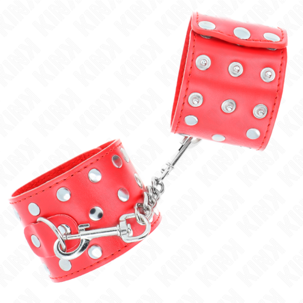 KINK - MUÑEQUERAS CON CIERRE A PRESIÓN LLENO DE TACHUELAS AJUSTABLE ROJO 19-24 CM X 5.5 CM - Imagen 2