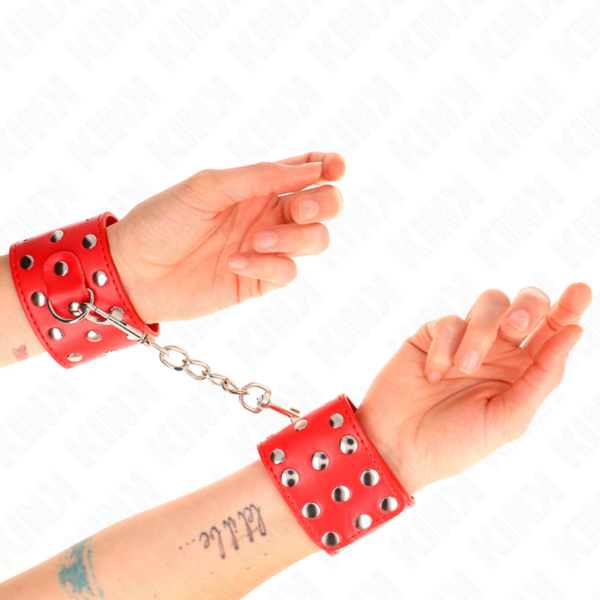 KINK - MUÑEQUERAS CON CIERRE A PRESIÓN LLENO DE TACHUELAS AJUSTABLE ROJO 19-24 CM X 5.5 CM - Imagen 4