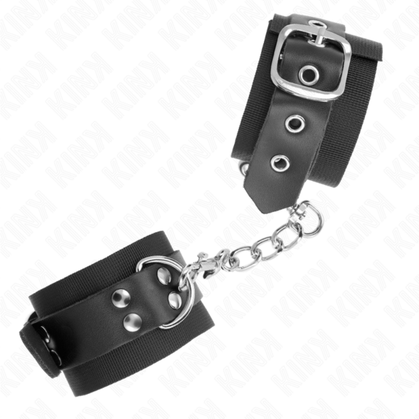 KINK - MUÑEQUERAS DE NYLON NEGRO CON CORREA CUERO NEGRO AJUSTABLE 19-29 CM X 5.1 CM - Imagen 2