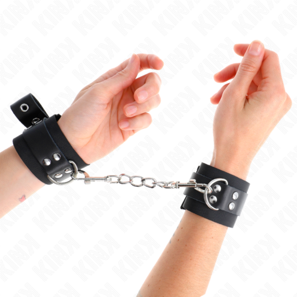 KINK - MUÑEQUERAS DE NYLON NEGRO CON CORREA CUERO NEGRO AJUSTABLE 19-29 CM X 5.1 CM - Imagen 4