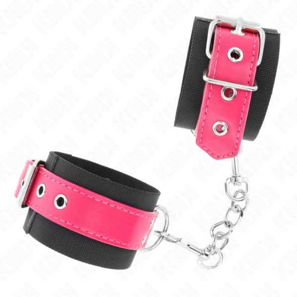 KINK - MUÑEQUERAS DE NYLON NEGRO CON CORREA POLIPIEL FUSCIA AJUSTABLE 19-29 CM X 5.1 CM - Imagen 2