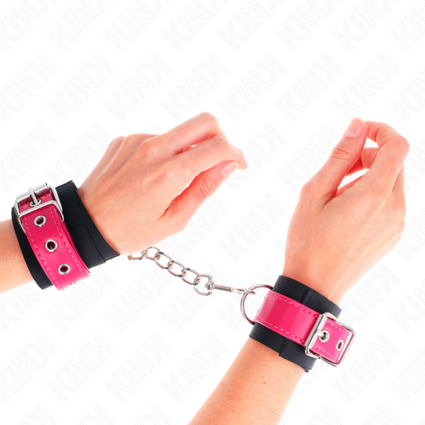 KINK - MUÑEQUERAS DE NYLON NEGRO CON CORREA POLIPIEL FUSCIA AJUSTABLE 19-29 CM X 5.1 CM - Imagen 4