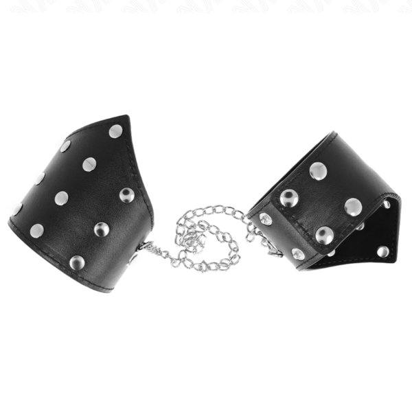 KINK - MUÑEQUERAS ESTILO PUNTIAGUDO NEGRO CON CADENA AJUSTABLE 17-23 CM X 8.5 CM - Imagen 2