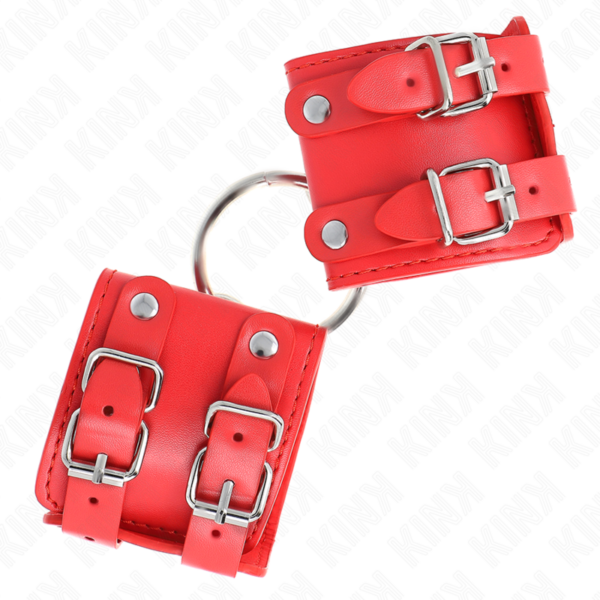 KINK - MUÑEQUERAS FIJAS CON ANILLA Y TACHUELAS ROJO AJUSTABLE 17-22 CM X 6.5 CM - Imagen 2