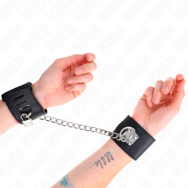 KINK - MUÑEQUERAS FIJAS CON CADENA 30 CM Y CIERRE CANDADO NEGRO AJUSTABLE 16-23 CM X 5.5 CM - Imagen 4
