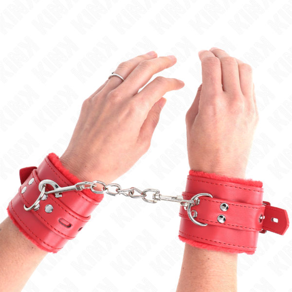 KINK - MUÑEQUERAS FORRADAS CON AGUJEROS CUADRADOS ROJO Y CORREA ROJO AJUSTABLE 17-29 CM X 6 CM - Imagen 4