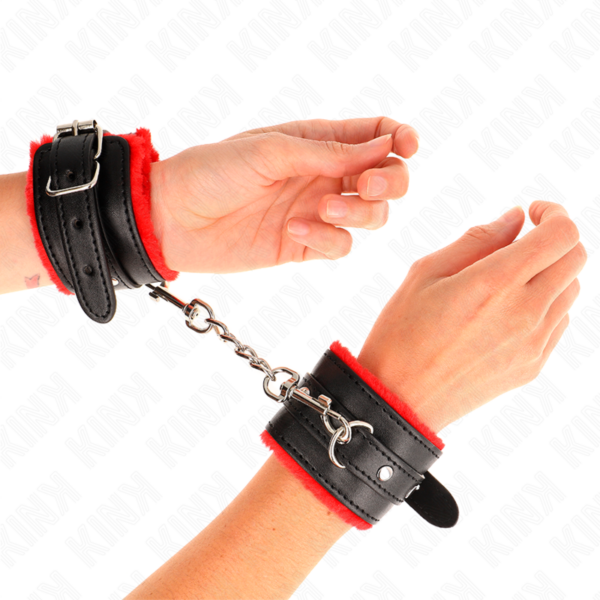 KINK - MUÑEQUERAS FORRADAS PREMIUM ROJO CON CORREA NEGRO AJUSTABLE 17-29 CM X 6 CM - Imagen 3