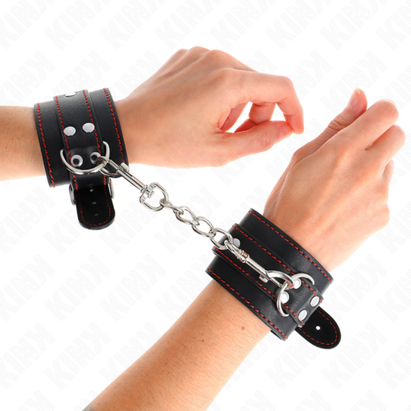 KINK - MUÑEQUERAS NEGRO CON DETALLES EN ROJO AJUSTABLE 20-28 CM X 5.5 CM - Imagen 3