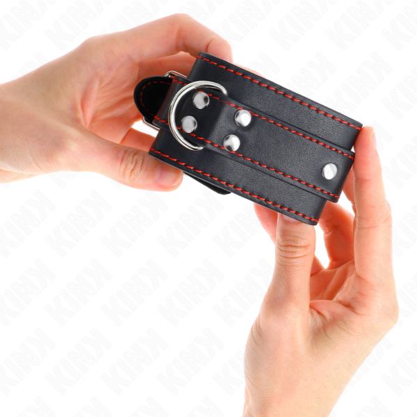 KINK - MUÑEQUERAS NEGRO CON DETALLES EN ROJO AJUSTABLE 20-28 CM X 5.5 CM - Imagen 4