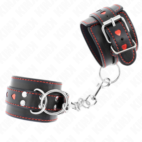 KINK - MUÑEQUERAS NEGRO CON INCRUSTACIÓN DE CORAZÓN ROJO AJUSTABLE 21-28 CM X 5.5 CM - Imagen 2