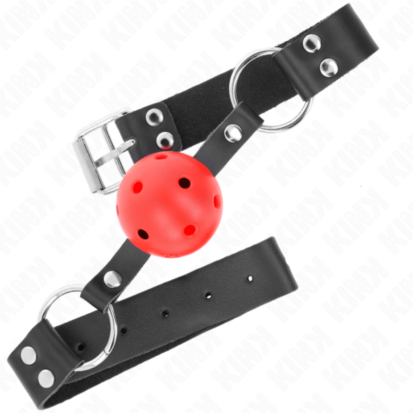 KINK - MORDAZA DE BOLA 4 CM TRANSPIRABLE CON DOBLE REMACHE ROJO 62 x 2.5 CM AJUSTABLE 42-58 CM - Imagen 2