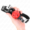 KINK - MORDAZA DE BOLA 4 CM TRANSPIRABLE CON DOBLE REMACHE ROJO 62 x 2.5 CM AJUSTABLE 42-58 CM - Imagen 4