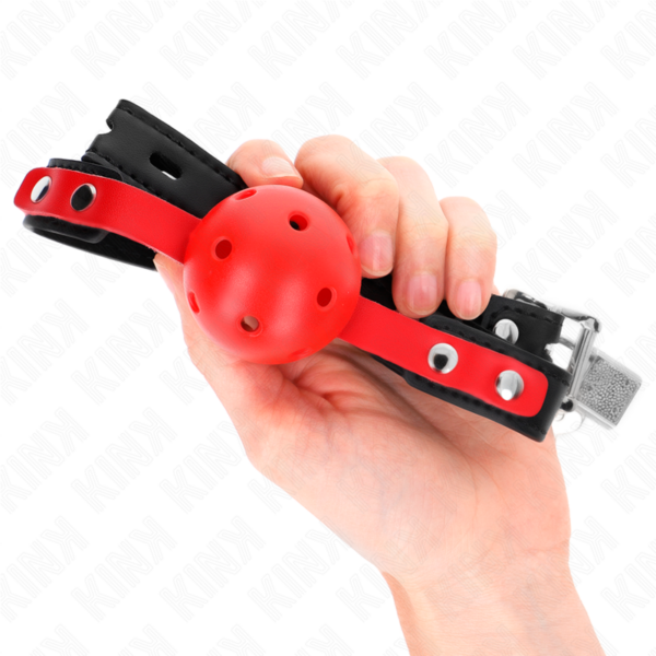 KINK - MORDAZA DE BOLA 4 CM DURA HUECA ROJO CORREA NEGRA 60 x 2 CM AJUSTABLE 37-52 CM - Imagen 3