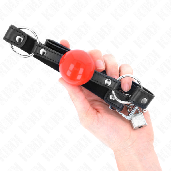 KINK - MORDAZA DE BOLA 4 CM CON CANDADO BOLA ROJA CORREA NEGRA 60 x 2 CM - Imagen 4