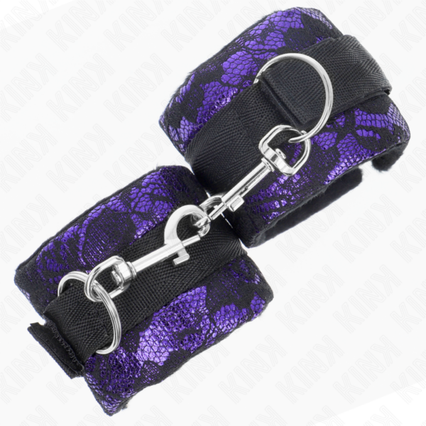 KINK - MUÑEQUERAS CORTAS DE ENCAJE TERCIOPELO Y UNIÓN DE NYLON VIOLETA/NEGRO 23 X 6.5 CM - Imagen 2