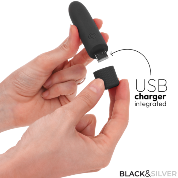 BLACK  SILVER - GERI BALA VIBRADORA RECARGABLE POR USB 8 VIBRACIONES NEGRO 10 X 2.2 CM - Imagen 2