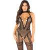 LEG AVENUE - BODYSTOCKING DE REJILLA CON ESTAMPADO DE FLORES NEGRO TALLA ÚNICA - Imagen 2